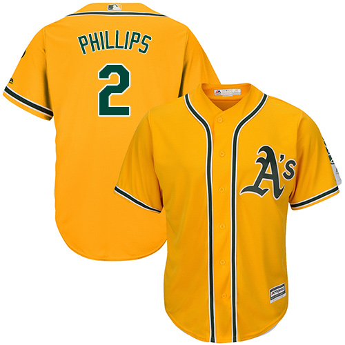 Athletics #2 Tony Phillips Gold Cool Base Stitched Youth MLB Jersey - Click Image to Close